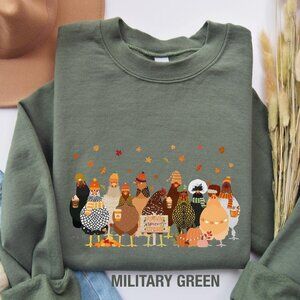 Humorous Fall Chickens Sweatshirt Women's Autumn Graphic Tee